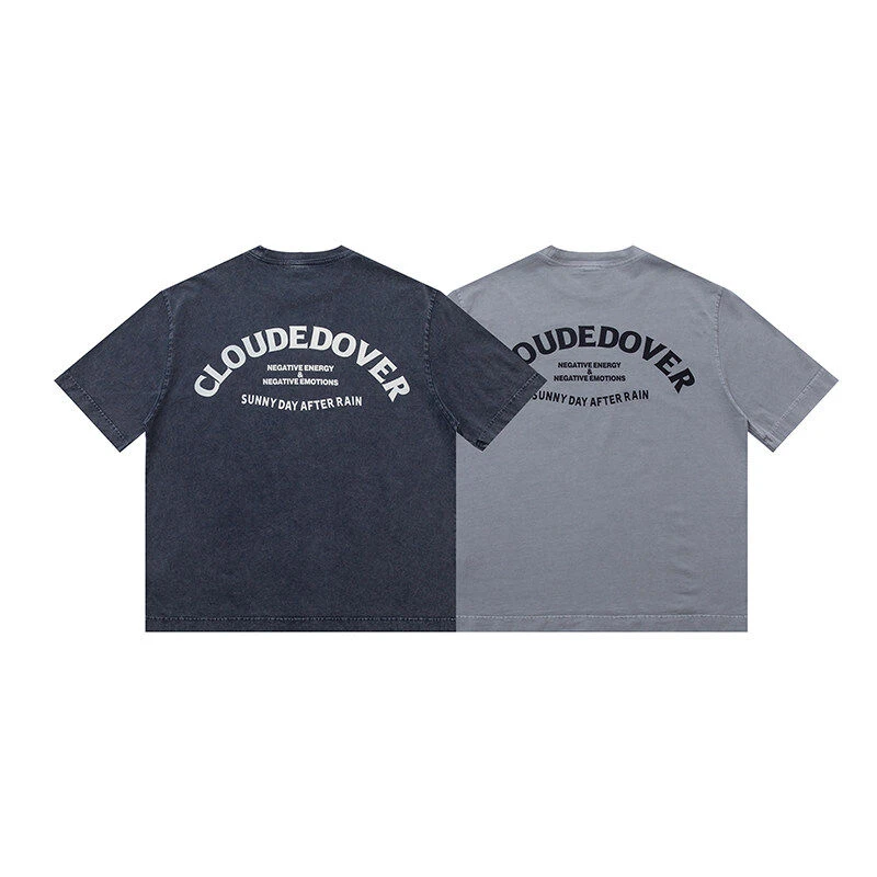 REKNAT美式300克重磅洗水基础英文印花T恤 夏季纯棉宽松短袖1252