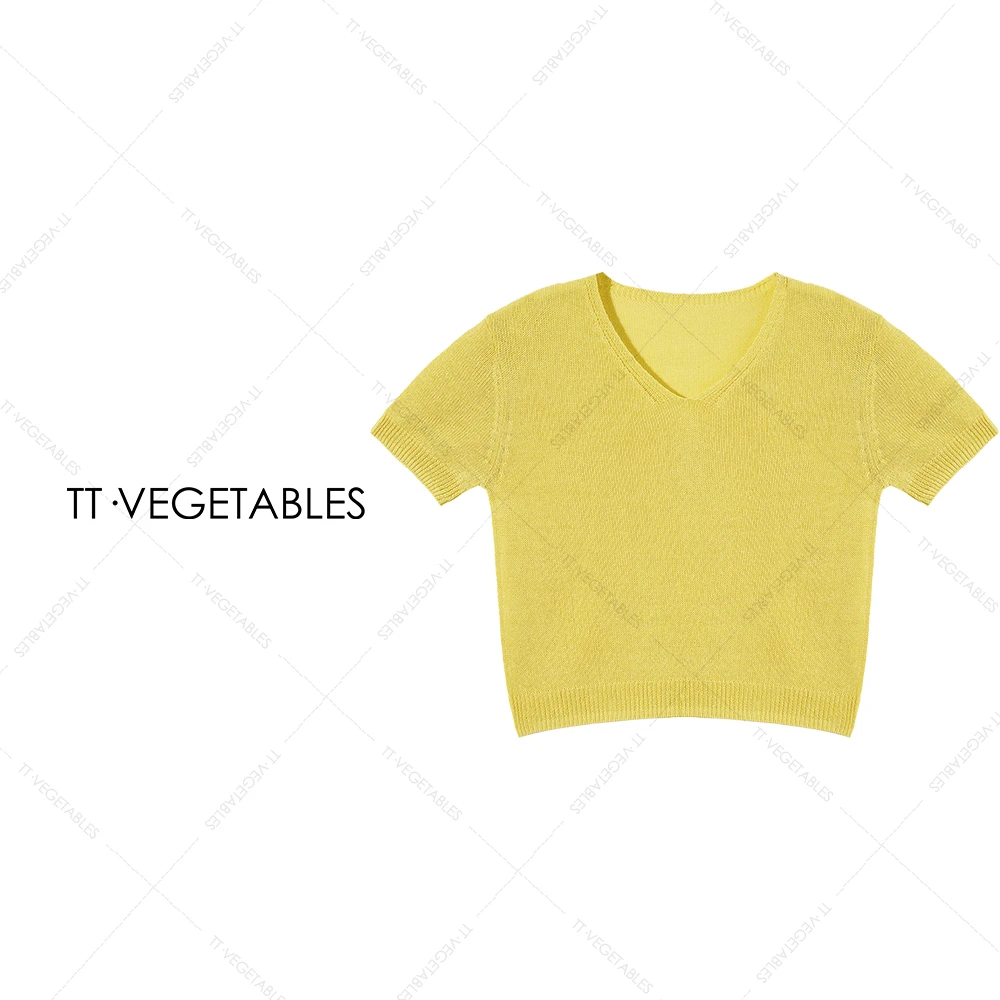 TT・VEGETABLES【序白】画纯  和纸纱 薄款短袖v领纯色上衣511669