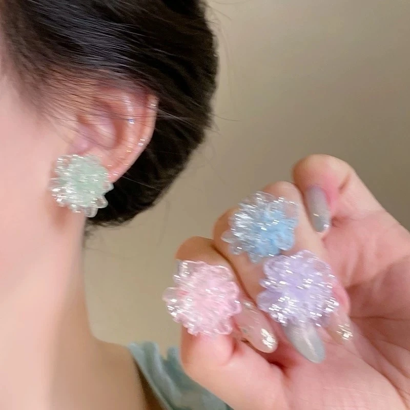 非金属亚克力耳饰 多巴胺蓝色花朵耳钉2025新款耳饰小众设计耳环