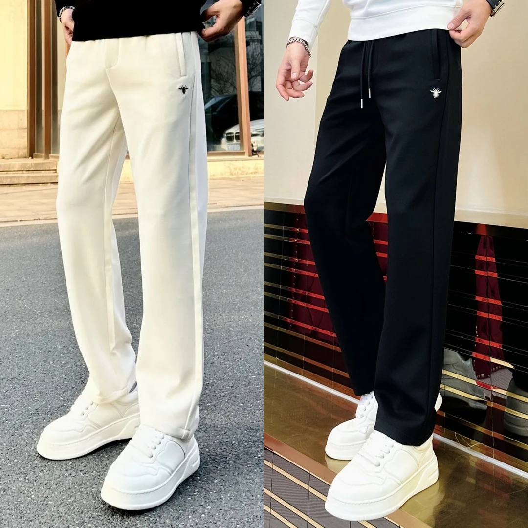 2025秋冬蜜蜂刺绣加绒加厚男休闲裤垂感长裤男士休闲裤运动裤卫裤