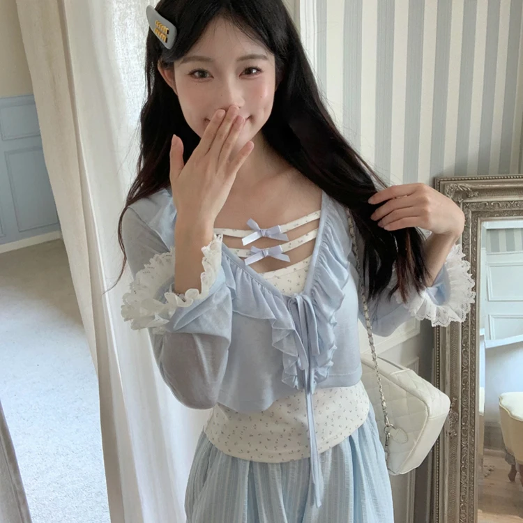 温柔陷阱法式荷叶边日常休闲甜美纯欲度假长裤短裙套装栗子团原创