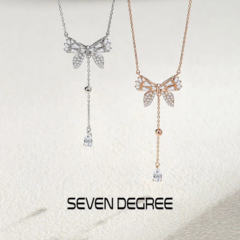 七度 坠链均925银合成锆石 项链女流苏蝴蝶结锁骨链轻奢甜美套链