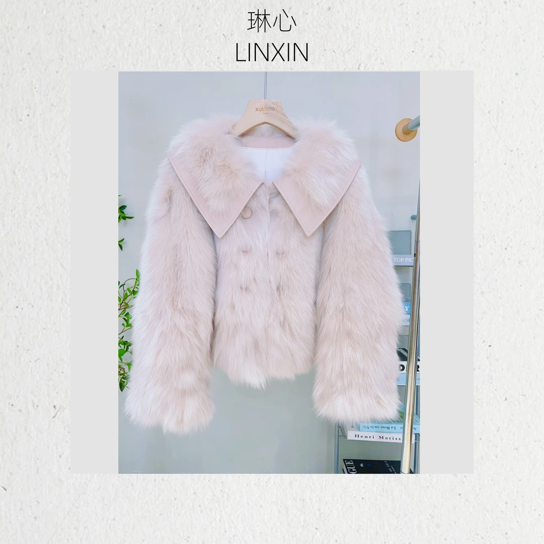 2024冬季新款气质时尚轻奢粉色双排扣衬衫领开衫外套0649