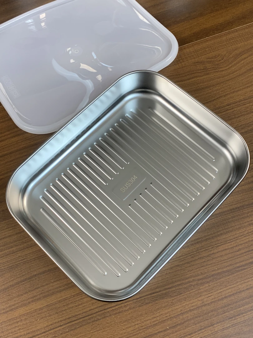 304不锈钢饺子盘保鲜盘方盘带盖可微波炉加热食品级餐盒收纳盒