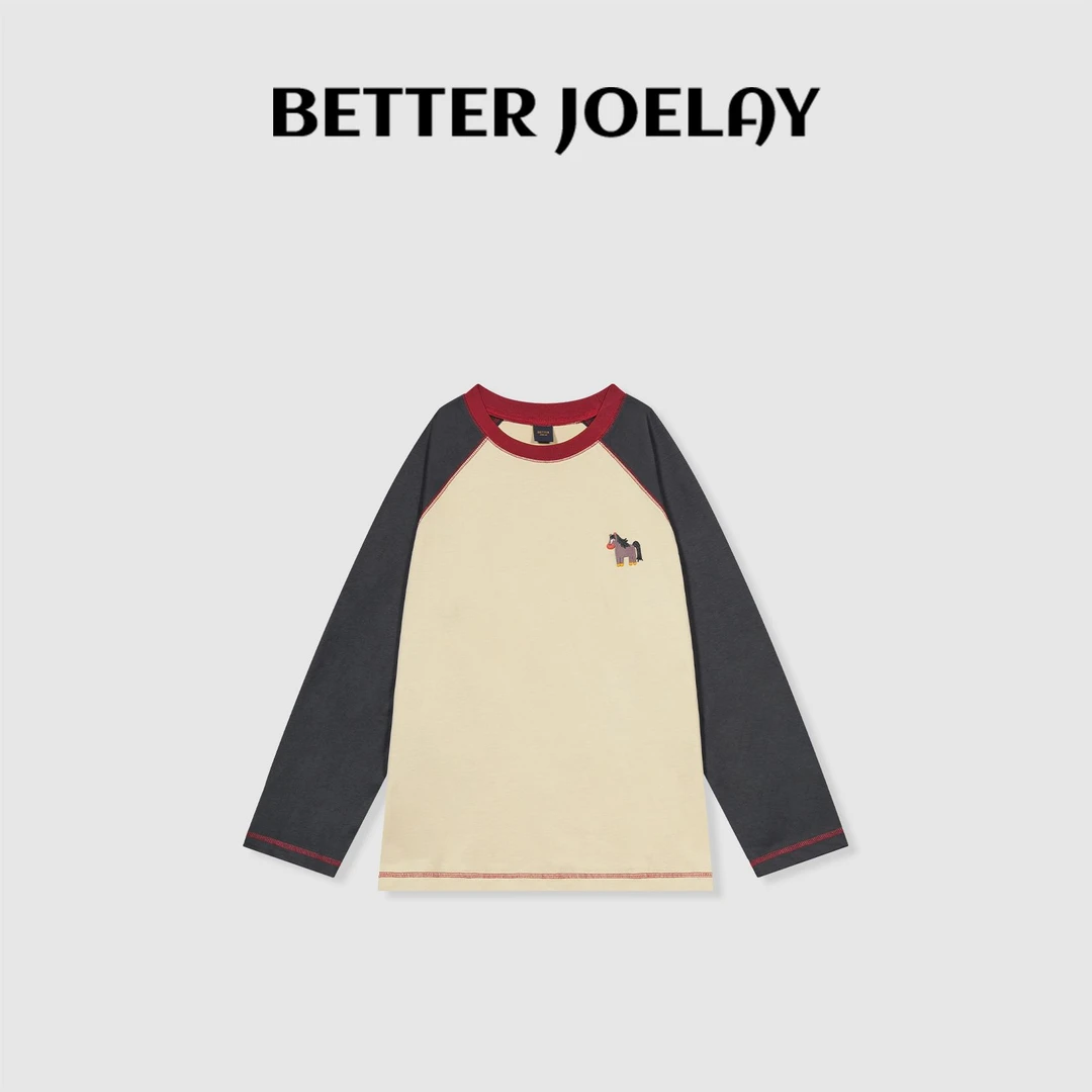 BETTER JOELAY-【呆呆小马】时尚百搭简约插肩长袖T个性可爱KH1560