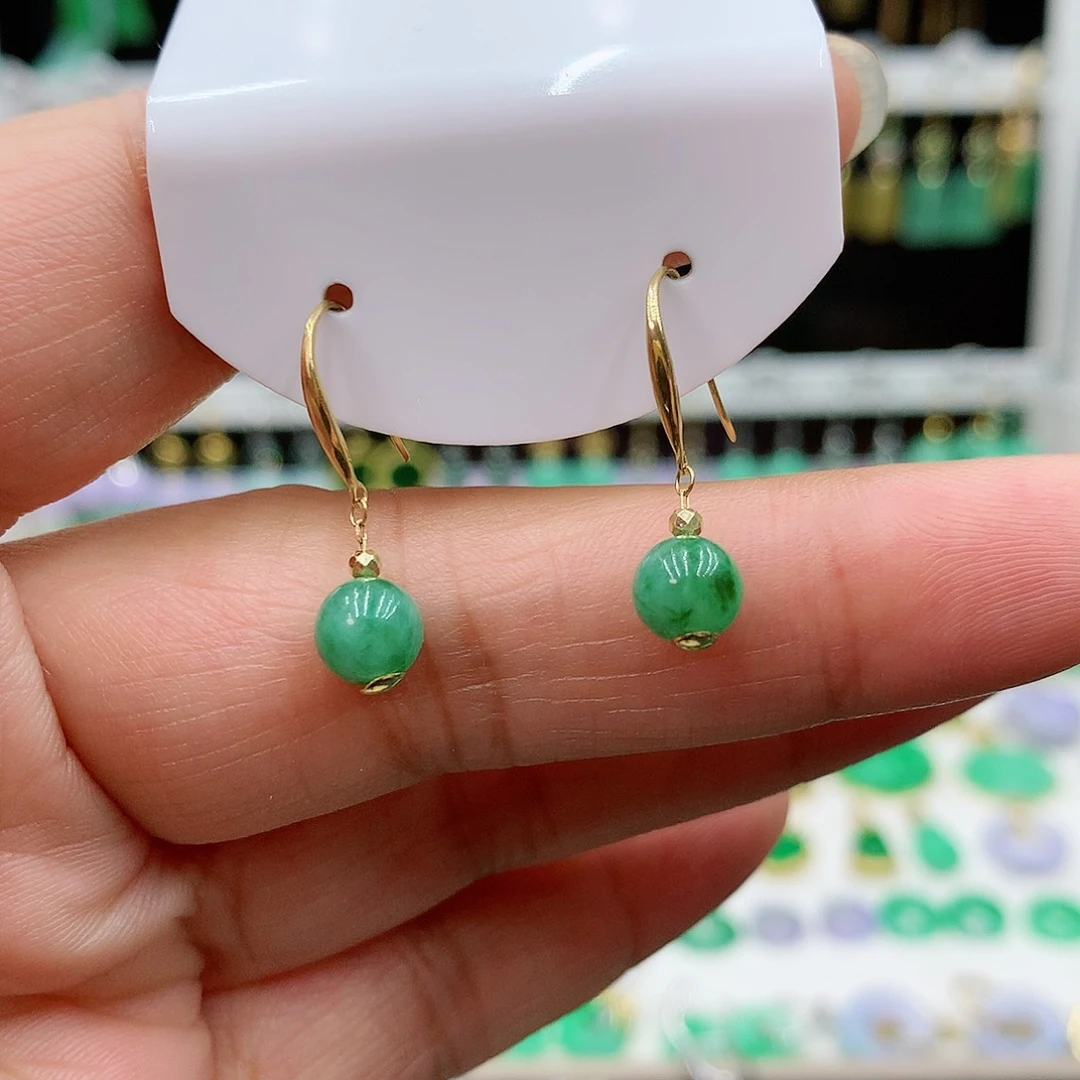 翡翠耳饰18K金镶嵌的