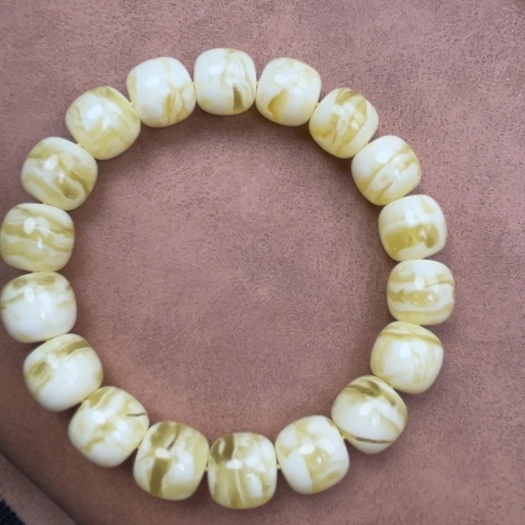 蜜蜡未镶嵌手串俄料同料白蜡金透纹虎皮虎皮13*12.4腕口188+