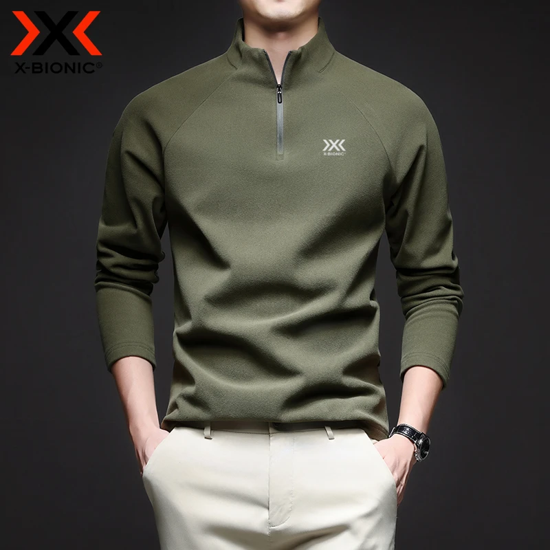 XBIONIC男士德绒半高拉链领秋冬季新款保暖内搭休闲外穿T恤打底衫