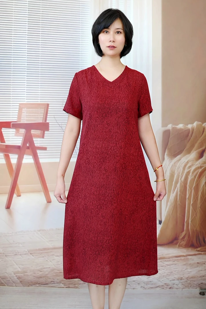 赤韵丹锦时尚气质碎花连衣裙夏季宽松显瘦裙子