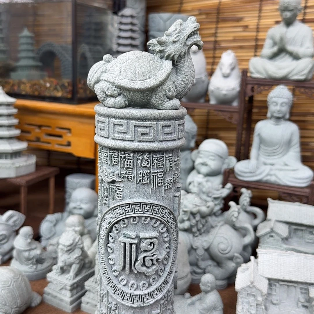 石材青砂石天福柱➕小龙龟