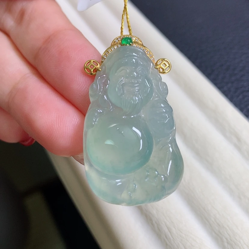【闪购商品】翡翠18K金镶嵌颈饰财神