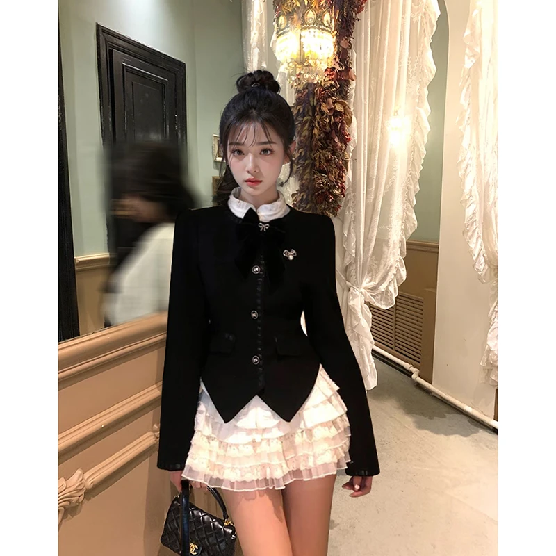 套装小香风气质短款黑色复古法式显瘦小个子长袖小众秋冬秋季修身