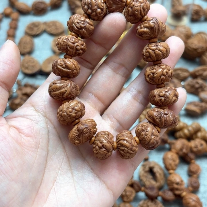 核桃手串/手链潮****升桃核雕刻年年有余手串