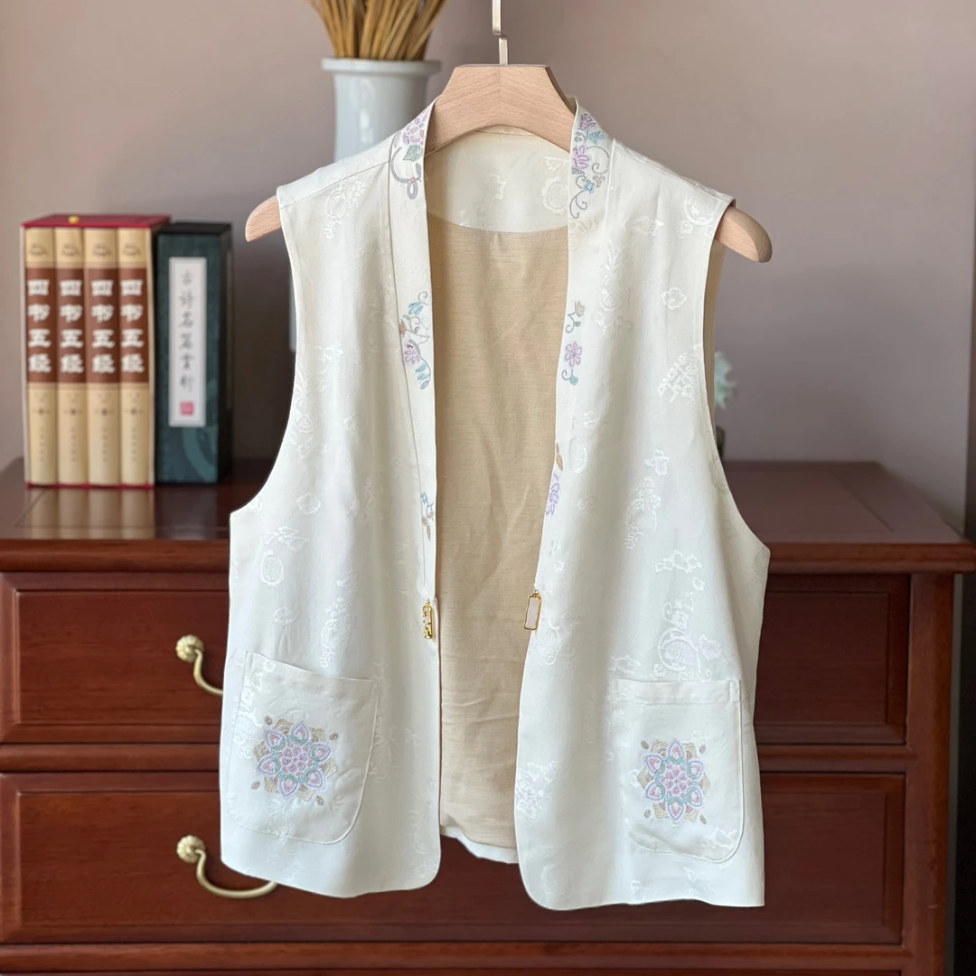 櫟丝御锦柞蚕丝女马甲马夹新中式中国风文艺民族风绣花百搭25060