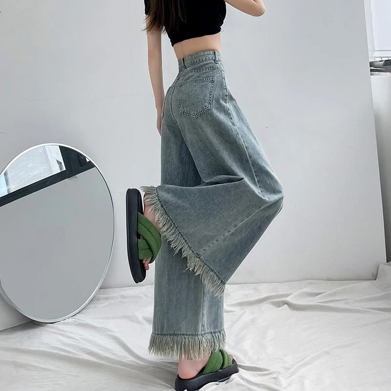 杜拉妮大脚裤女装阔腿牛仔裤秋季2025新款高腰宽松宽腿微喇9分裤