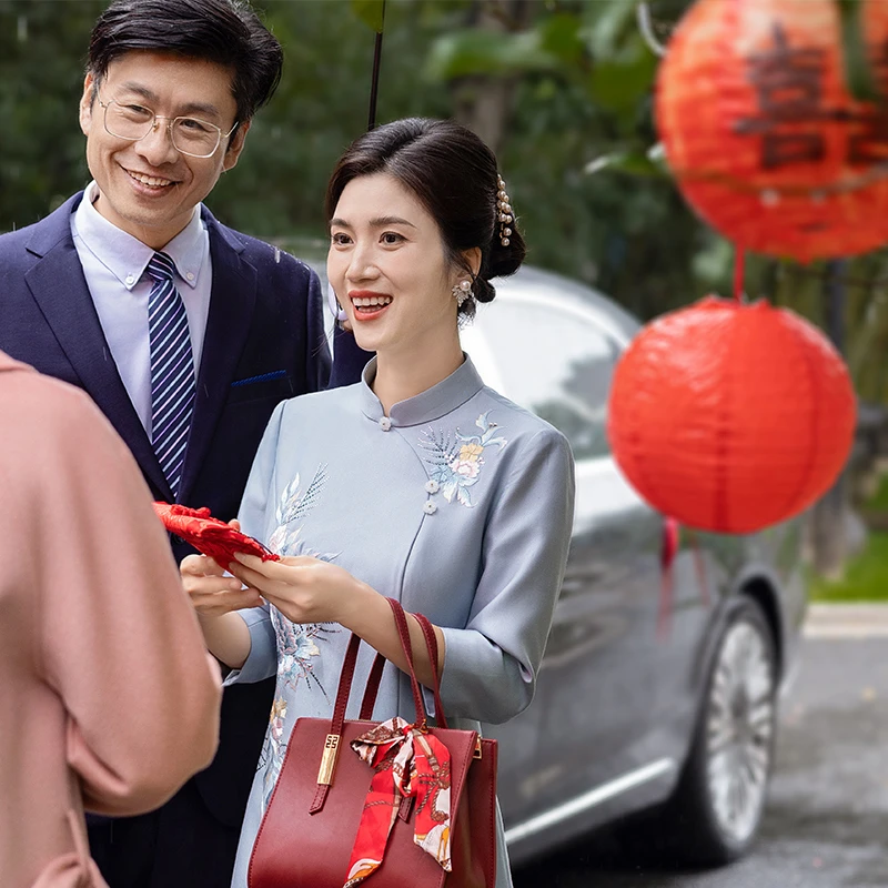 2025夏季新款气质中式改良妈妈装年轻蓝色喜婆婆结婚旗袍礼服983