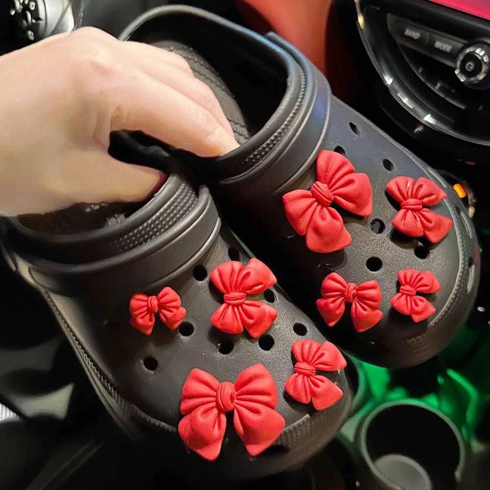红色粉色橡皮紫蝴蝶结适配卡骆驰洞洞鞋配饰鞋花装饰扣配件女童
