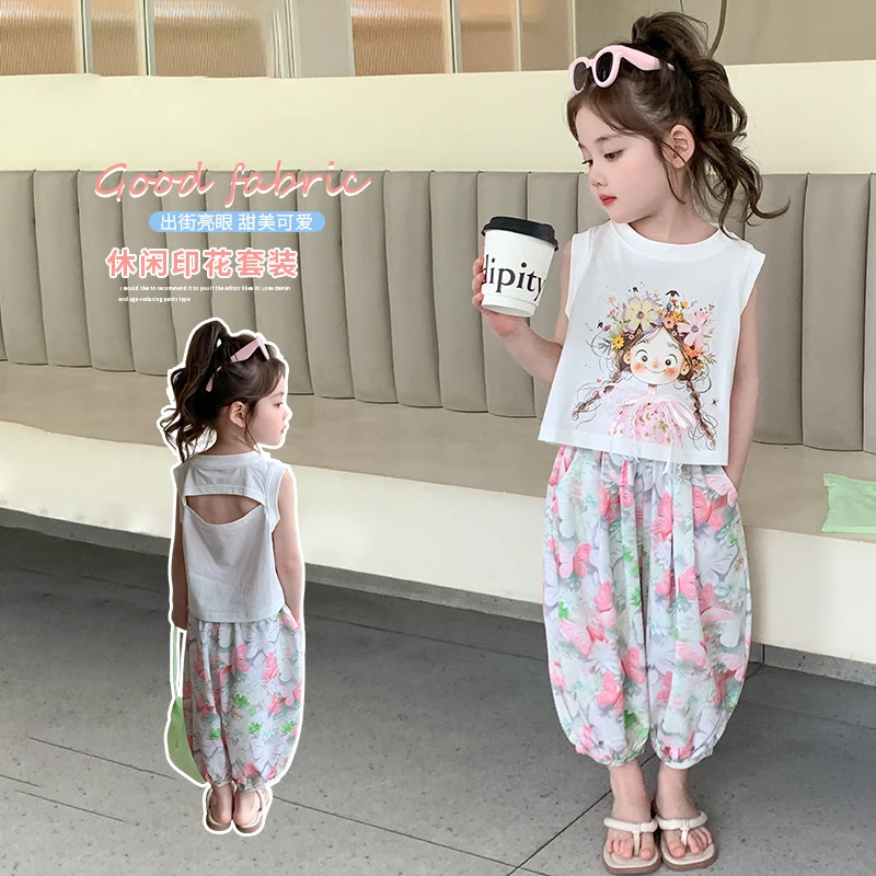 女童夏季无袖套装儿童休闲背心2025新款时髦防蚊裤薄款小宝宝衣服