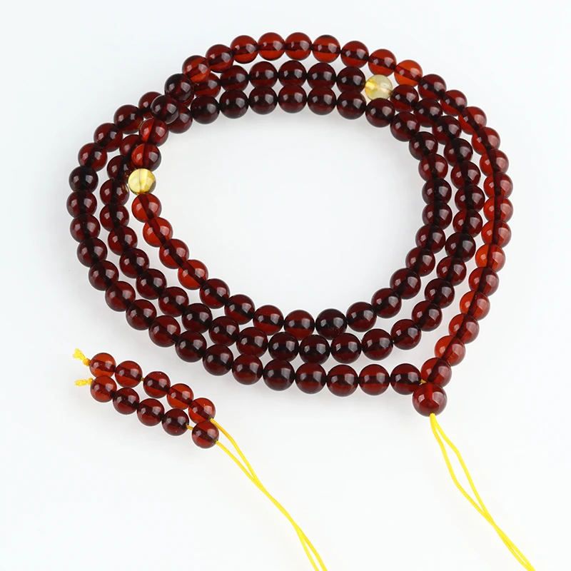 欧说珠宝国潮中式净水通透血珀108颗多圈佛珠手持念珠琥珀手串送