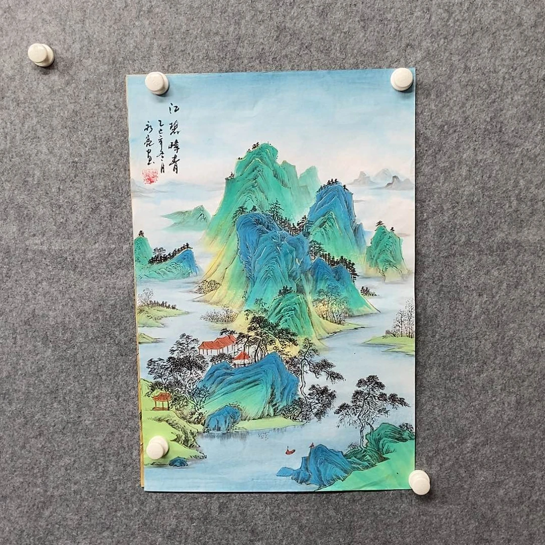 国画四尺三开仿古描金一副