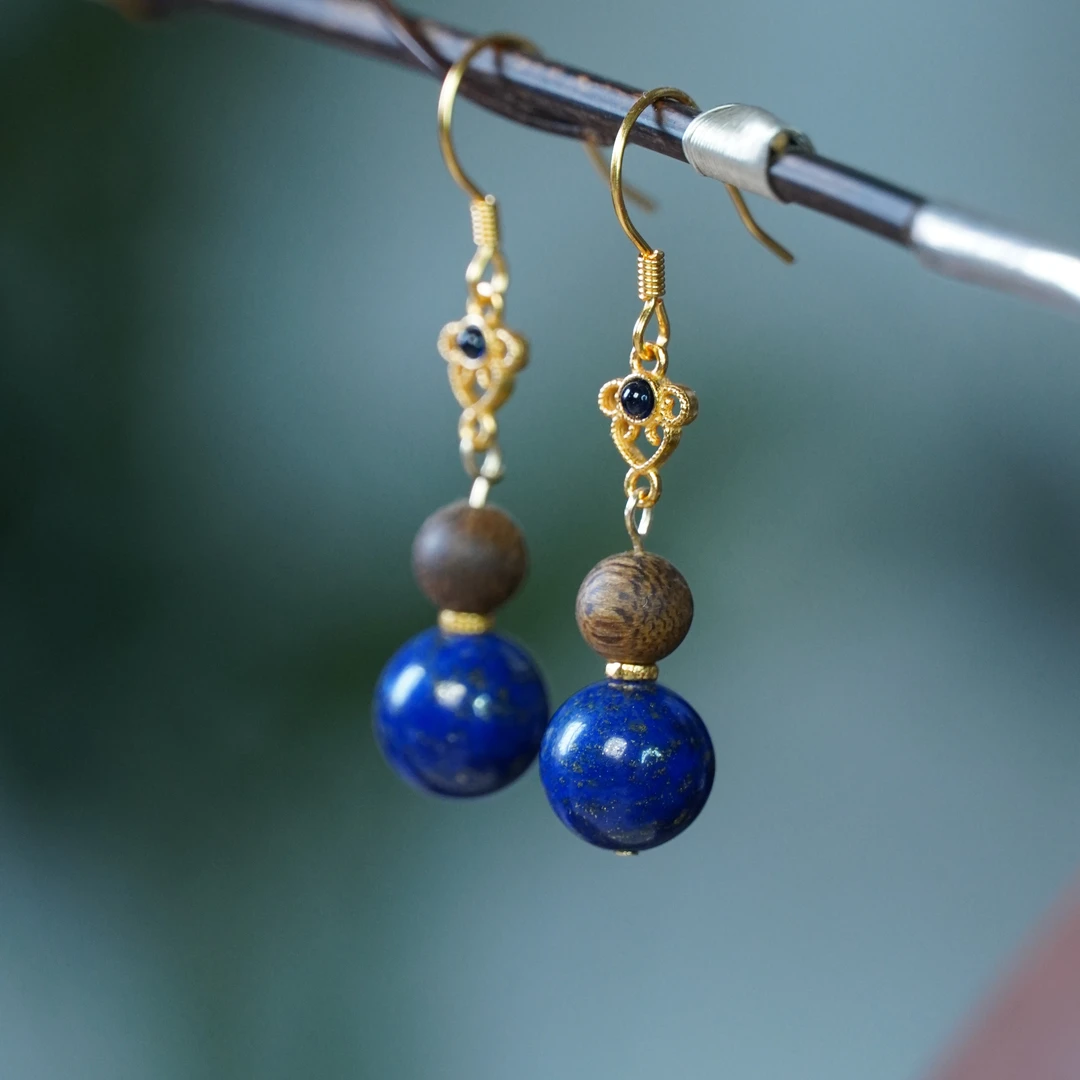 非金属木质耳饰 耳环藏蓝色青金国风优雅知性原创款