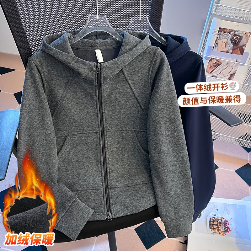 双拉链连帽小个子短外套女2025秋冬新款洋气高端拼接软糯德绒卫衣