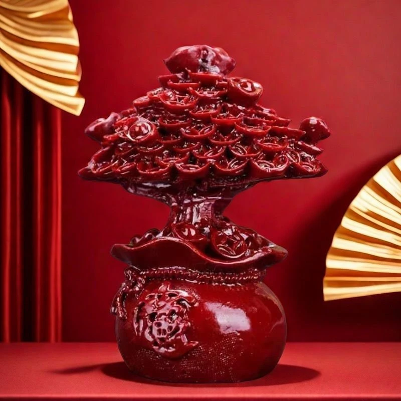 含辰砂工艺品天然朱砂摇钱树发财树原矿紫金砂家用桌面玄关摆件