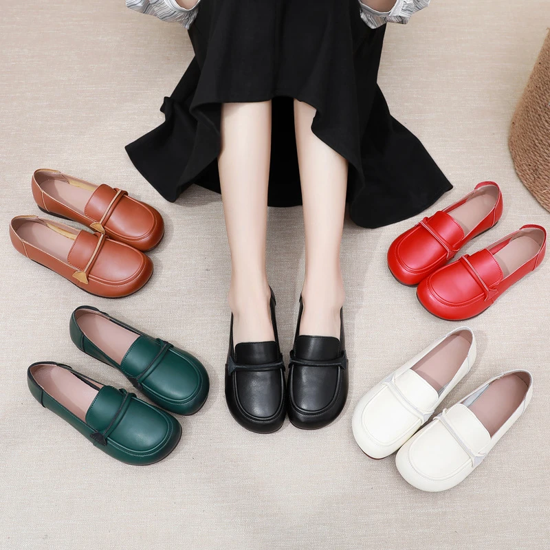 003新款2025妈妈鞋舒适防滑女单鞋休闲百搭中年女皮鞋休闲平底鞋