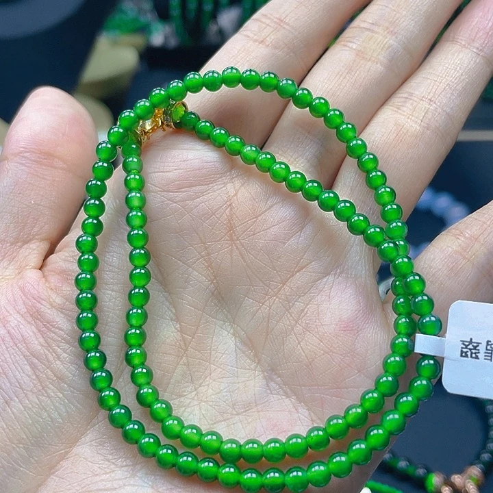 暖***翡翠未镶嵌颈饰天然A货翡翠玻璃种阳绿锁骨链4