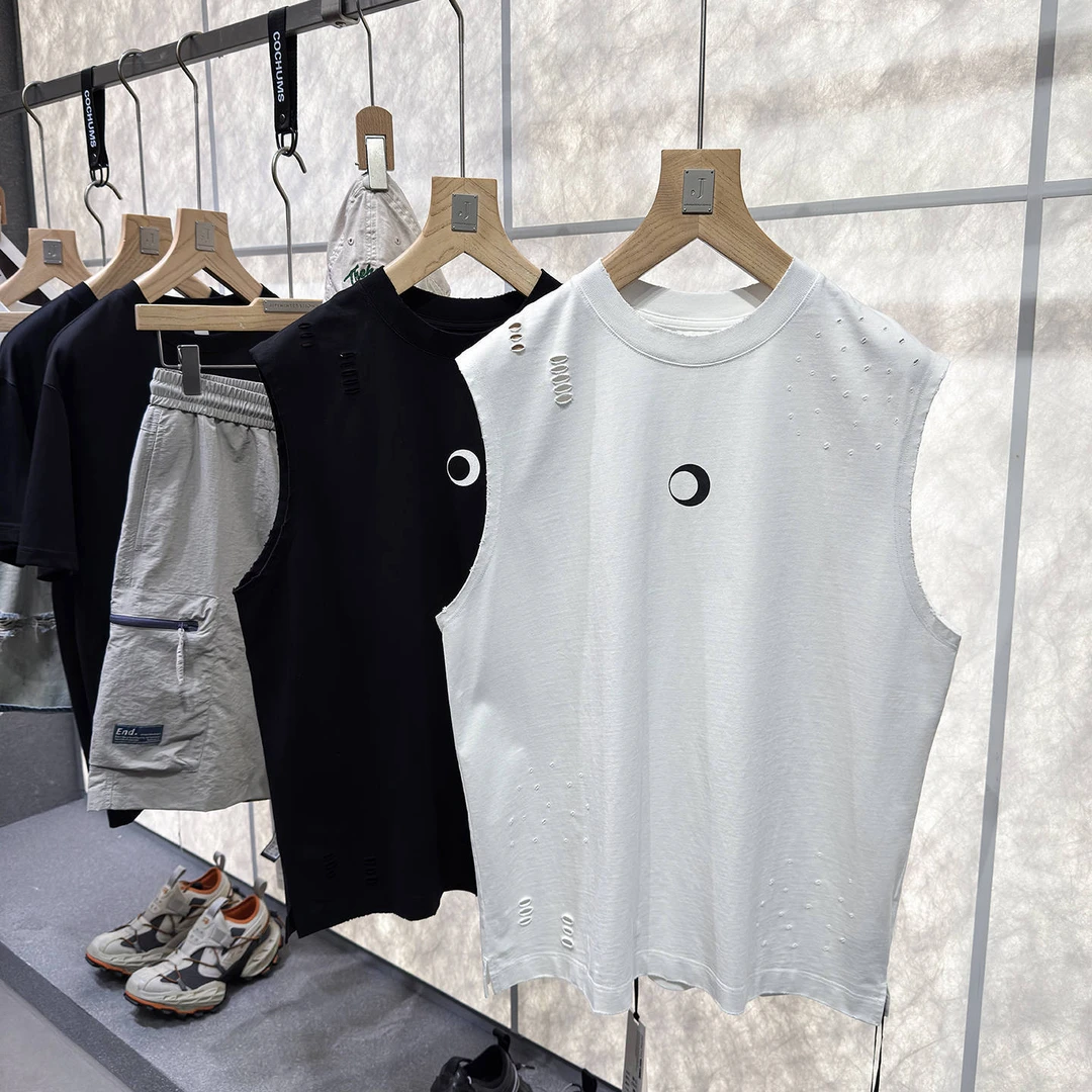 王簰牛货！重磅扎实！T恤背心FOG高街印花！宽肩做旧破洞男士潮5221