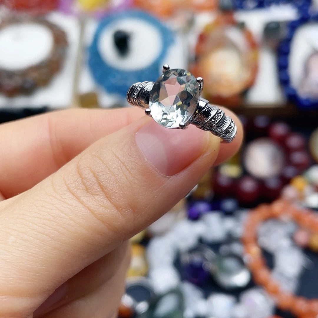 戒指银S925镶嵌烟晶