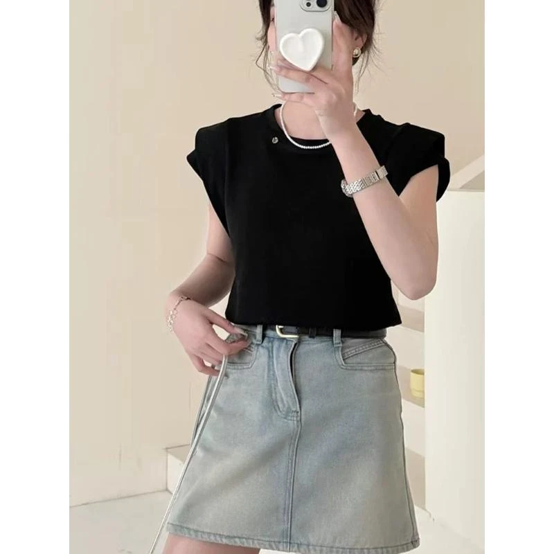 姚家铺子25831夏新款小飞袖圆领T恤百搭小衫