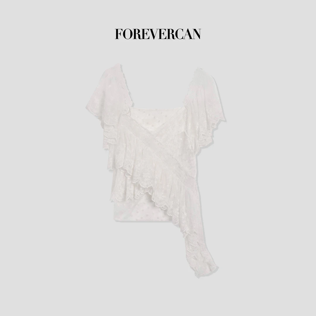 FOREVERCAN“长滩日记”客订蕾丝不规则吊带袖子可拆卸上衣ST21399