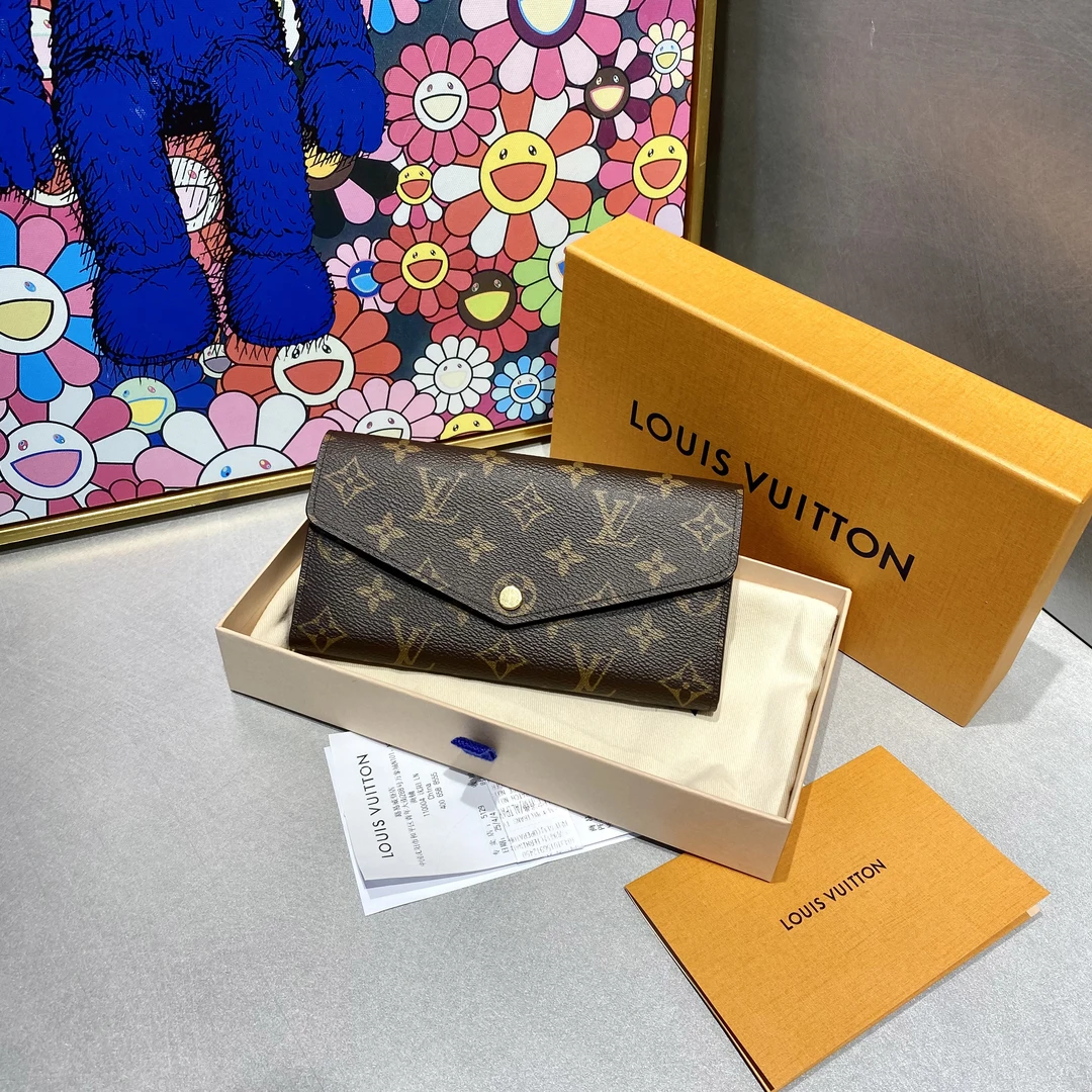 99新 LouisVuitton/路易威登 LV   经典老花金豆长款翻盖 钱包