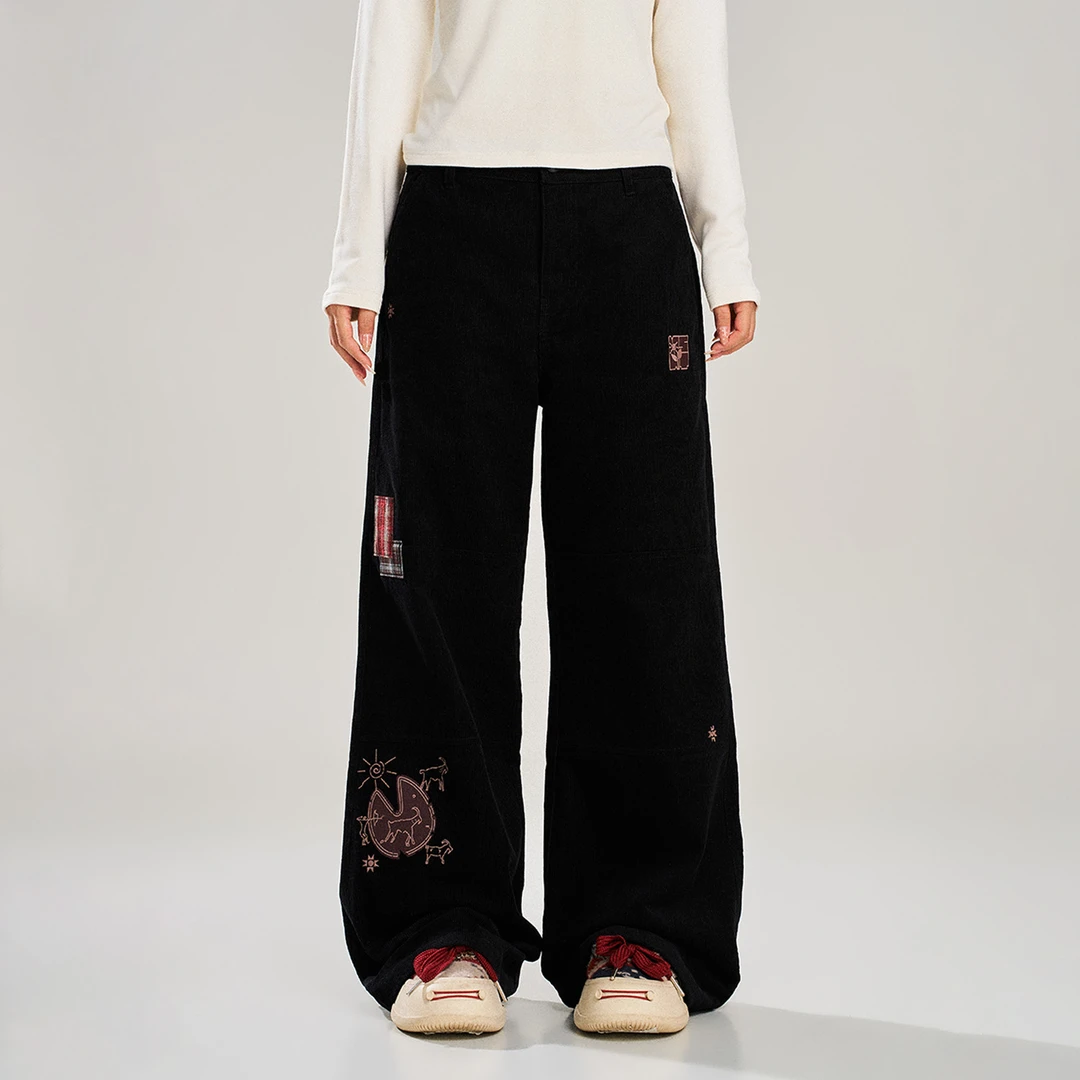 NSTNEW START发芽计划趣味贴布灯芯绒直筒裤2025新款男女休闲长裤