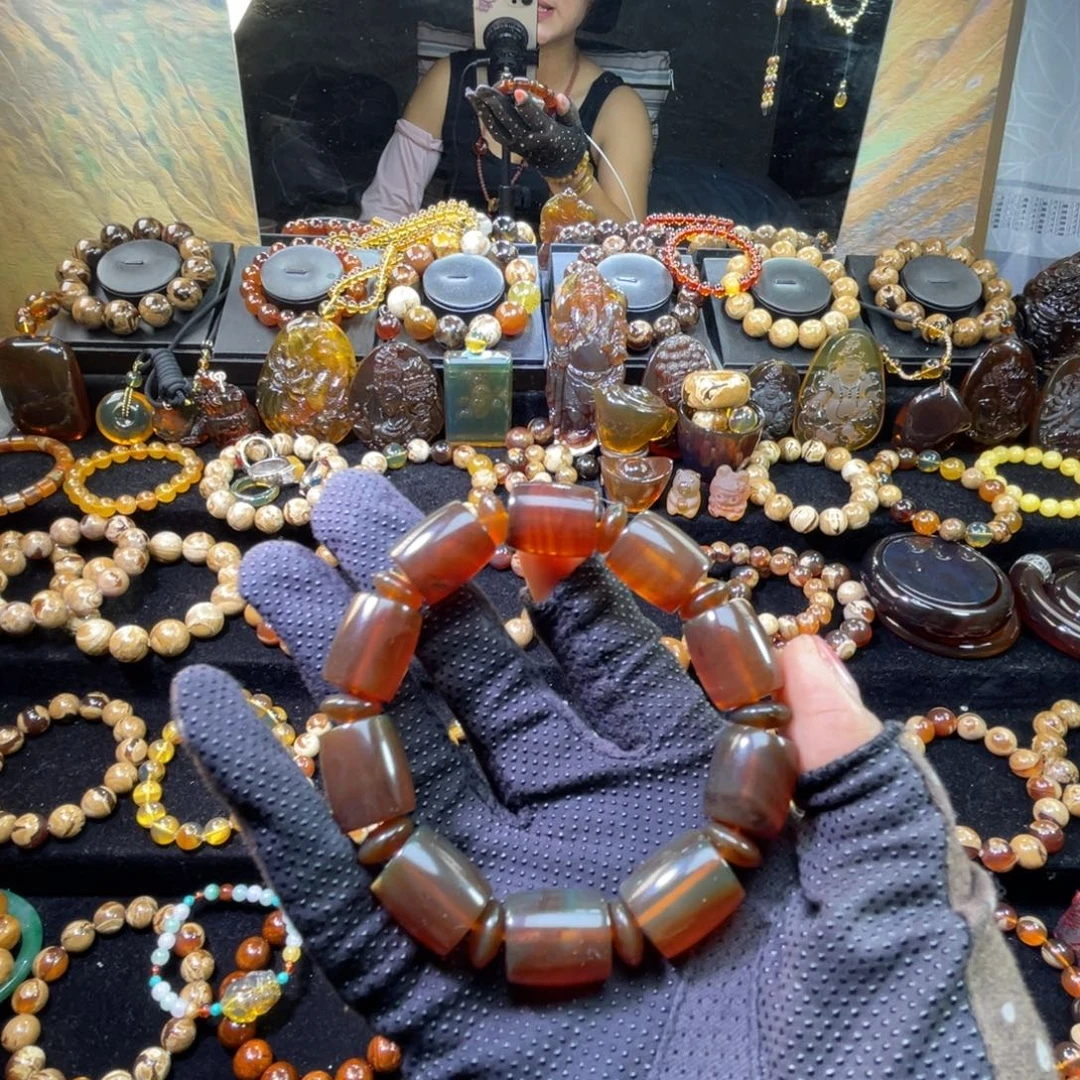 手链琥珀未镶嵌棕红桶珠