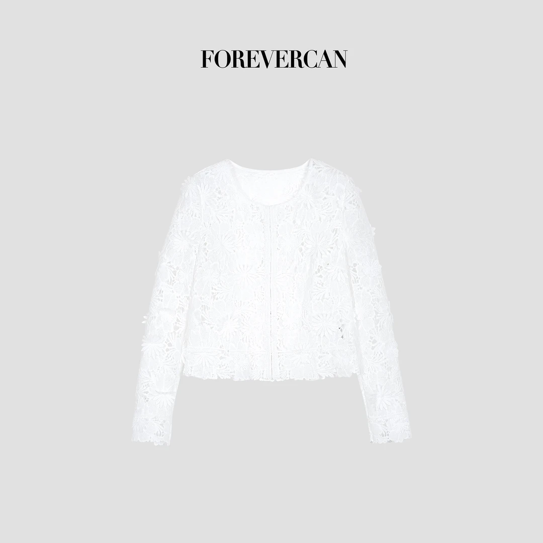 FOREVERCAN“肯特庄园”重工浮雕感水溶绣花法式开衫上衣SC23075