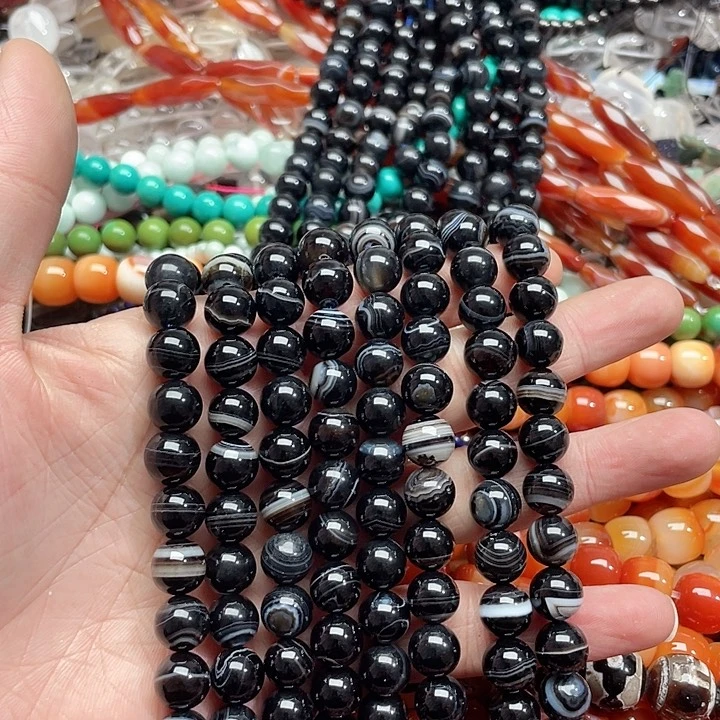 玛瑙/玉髓珠宝半成品未镶嵌一条10mm缠丝黑玛瑙