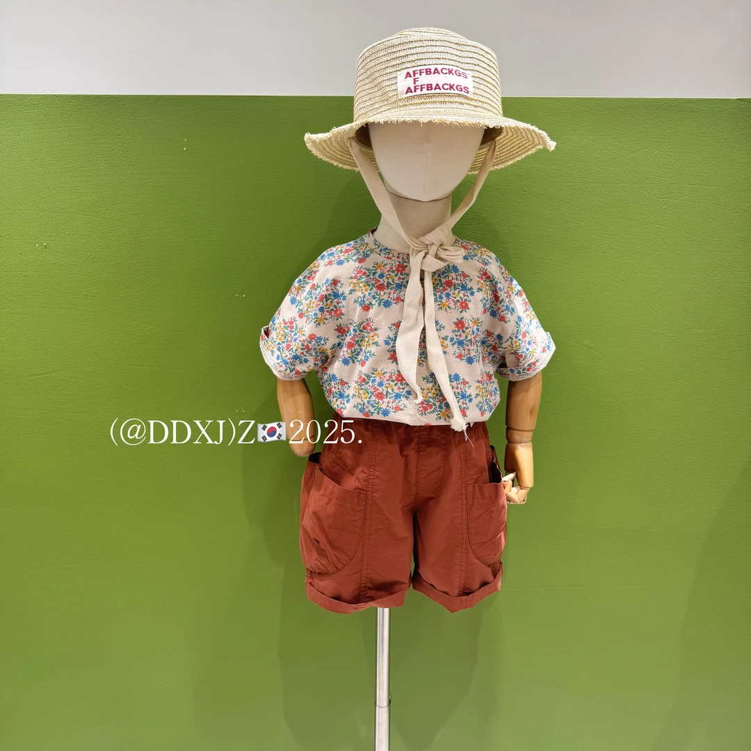 【达不溜家】夏季无性别穿搭原创设计领口后背带扣花布短袖T恤25151