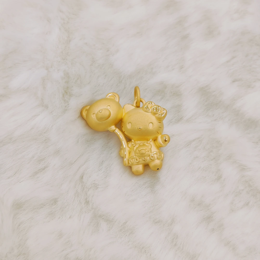 吉金珠宝 足金999气球熊kitty素金3D硬金转运珠中穿不含绳