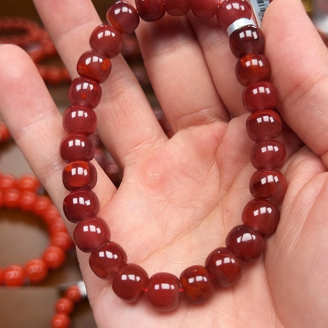 南红玛瑙未镶嵌手链原矿牛血红火焰纹老型9m