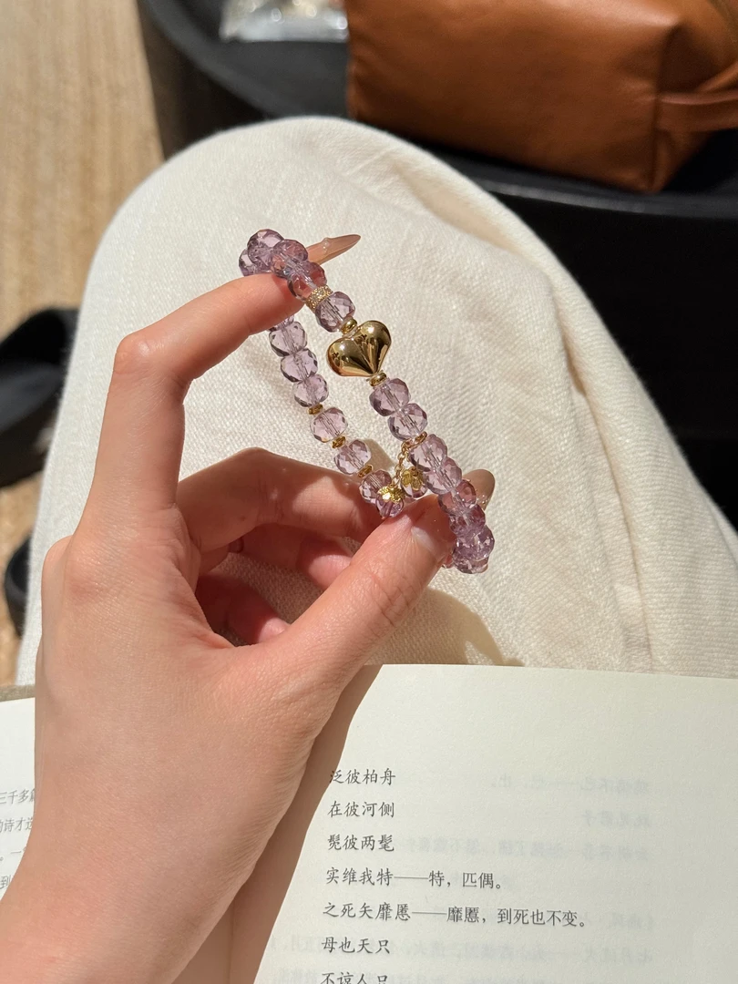 【克拉恋人】天然紫水晶刻面爱心配件水晶手串-原创设计款手链