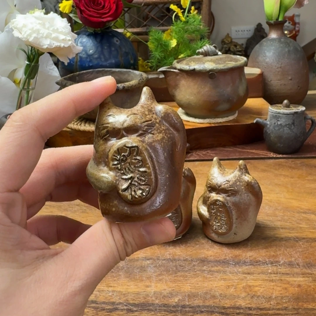 末石都备前烧招财猫置物福利一口价