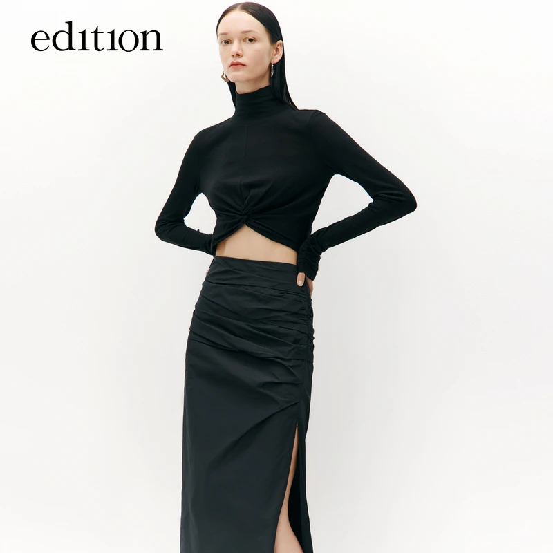 【达人专属】edition时尚休闲扭结短高领绵羊毛衫女#EBC3TOPK01