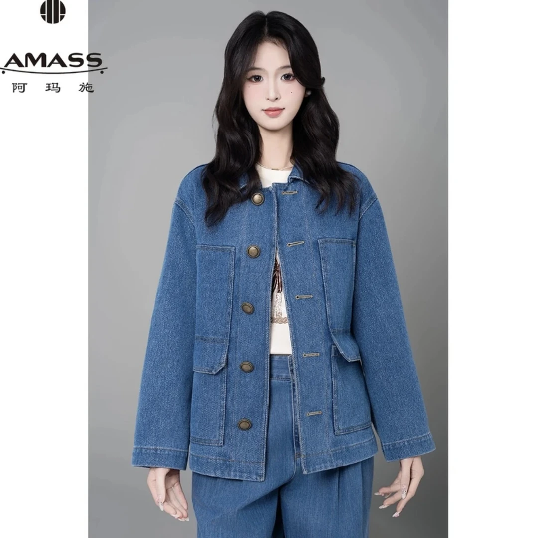 阿玛施AMASS 早春新款丹宁风牛仔外套时尚减龄休闲上衣女 5400850