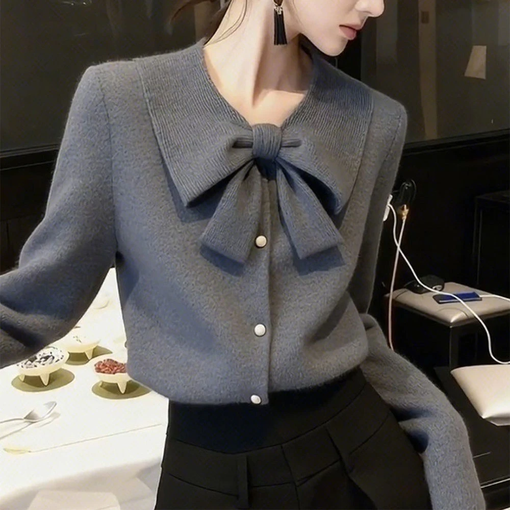 蝴蝶结针织衫女2025秋冬新款慵懒高级感减龄显瘦洋气内搭毛衣上衣