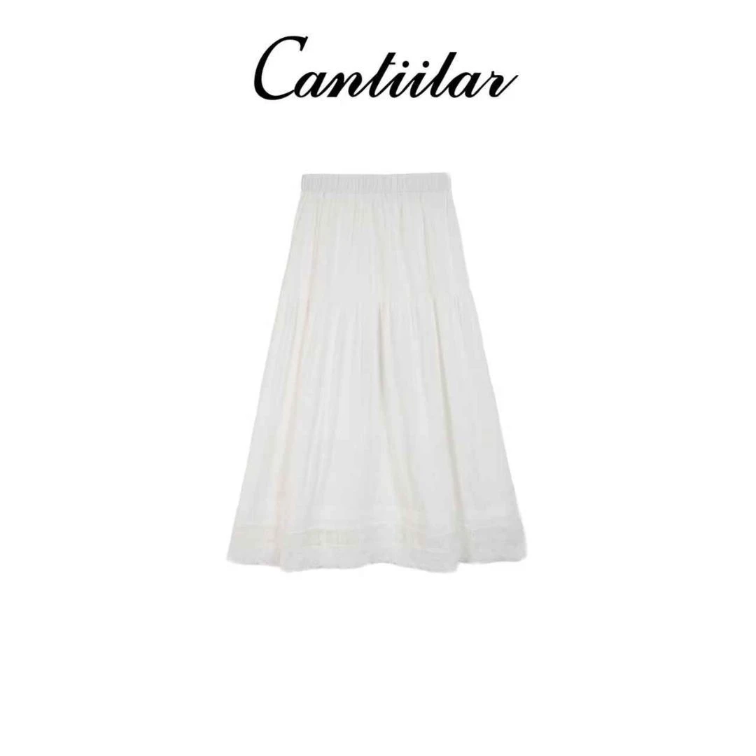 CANTIILAR “在逃公主”重工白色蕾丝花边半身裙8016