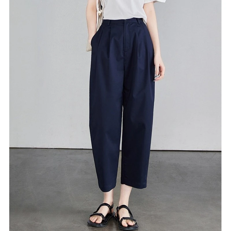 哥家2025夏季新款高腰显瘦烟管裤九分休闲裤百搭直筒西