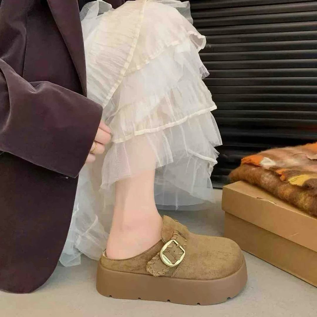 25秋款款韩版厚底软底百搭勃肯半拖鞋潮鞋厚底加绒女勃肯包头拖