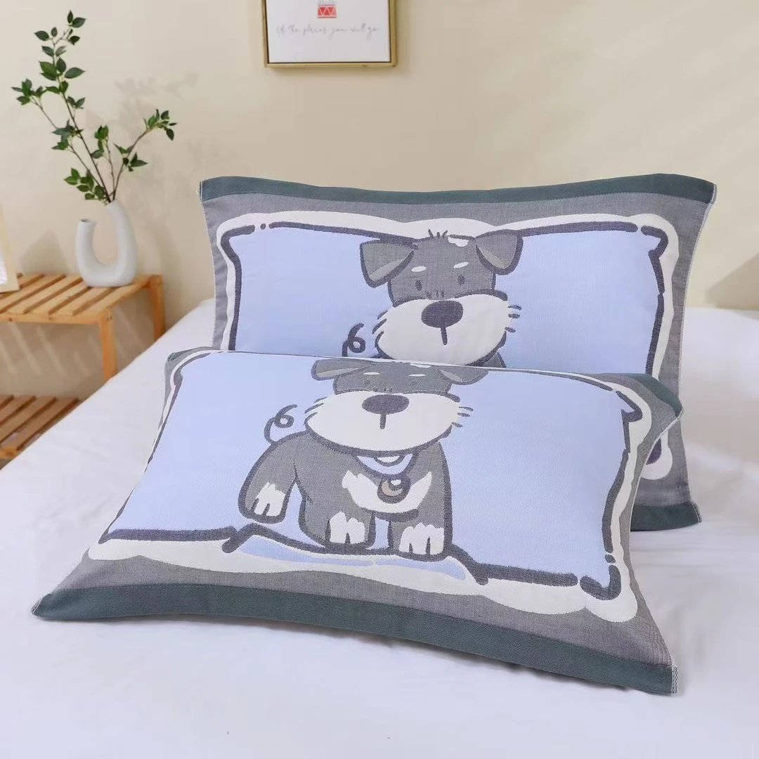雪纳瑞52*75cm 纯棉纱布枕巾一对装